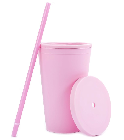 STRATA CUPS 16 Oz Tumbler with Lid and Straw (12 pack) - Pastel Pink Colored Cups, Double Wall Matte Acrylic Tumblers with Lids and Straws Cleaner! Vinyl Customizable DIY Gifts for Event and Parties