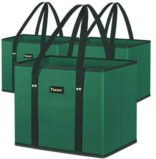 BALEINE 3Pk Reusable Grocery Bags, Foldable Shopping Bags for Groceries with Reinforced Bottom & Handles